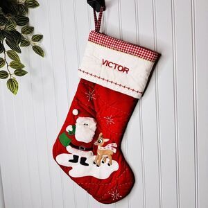 Pottery Barn Kids VICTOR Christmas Stocking SANTA Rudolph The Reindeer NWOT